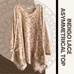 indigo soul Beige Crochet Lace Asymmetrical Tunic ladies 2x